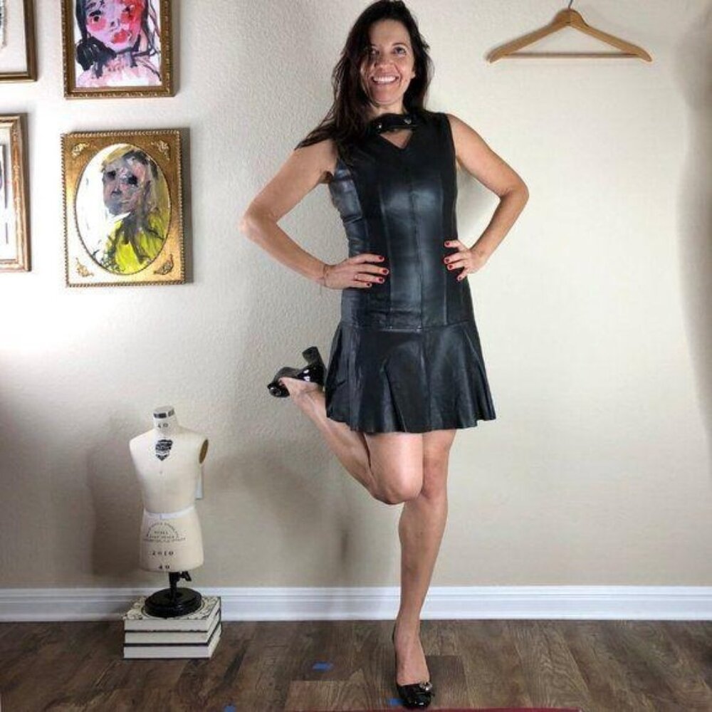 Carven Leather Fluted Dress Lamb Drop Waist Flappe
